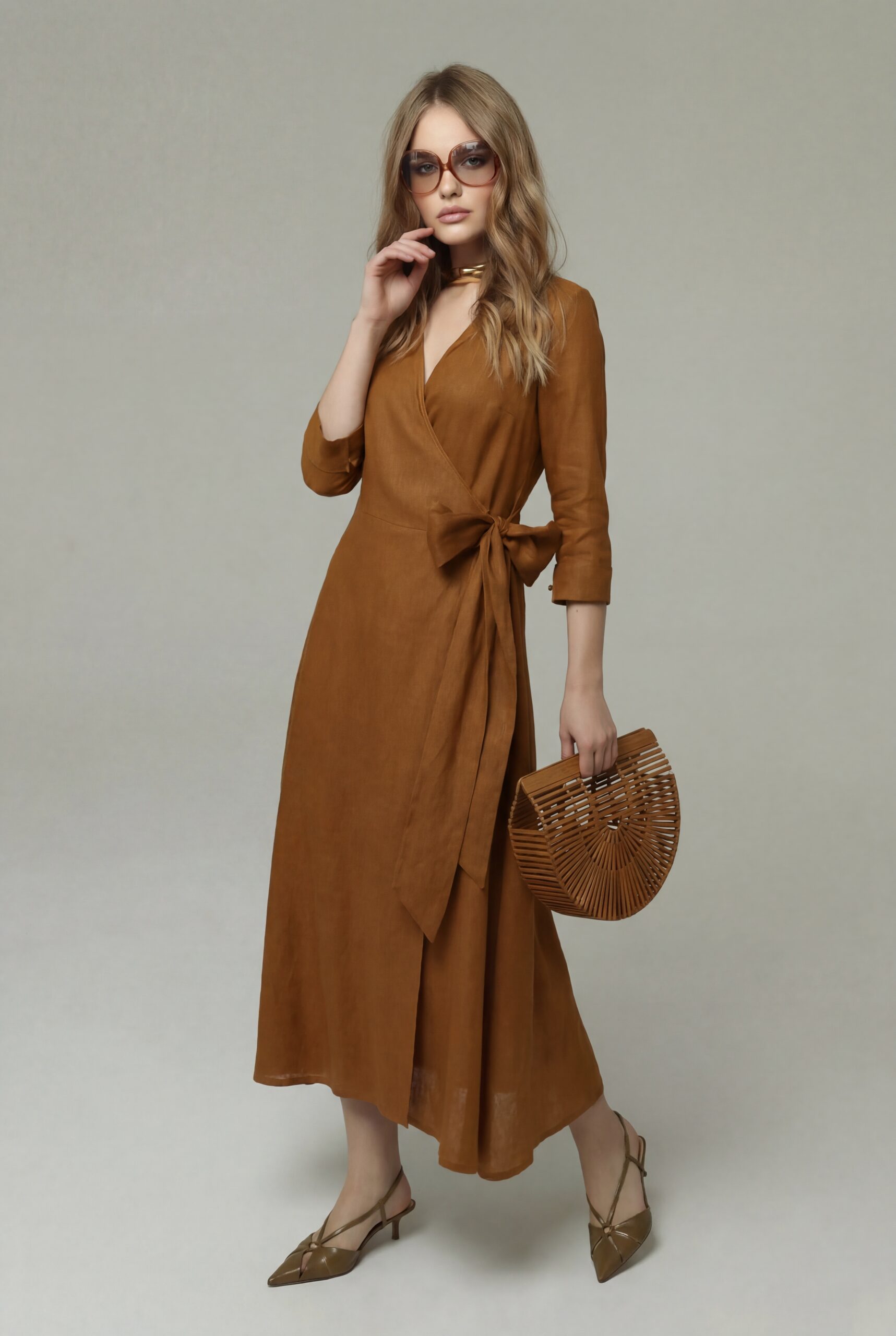 Light Brown Dress Svetlo Braon Lanena Haljina